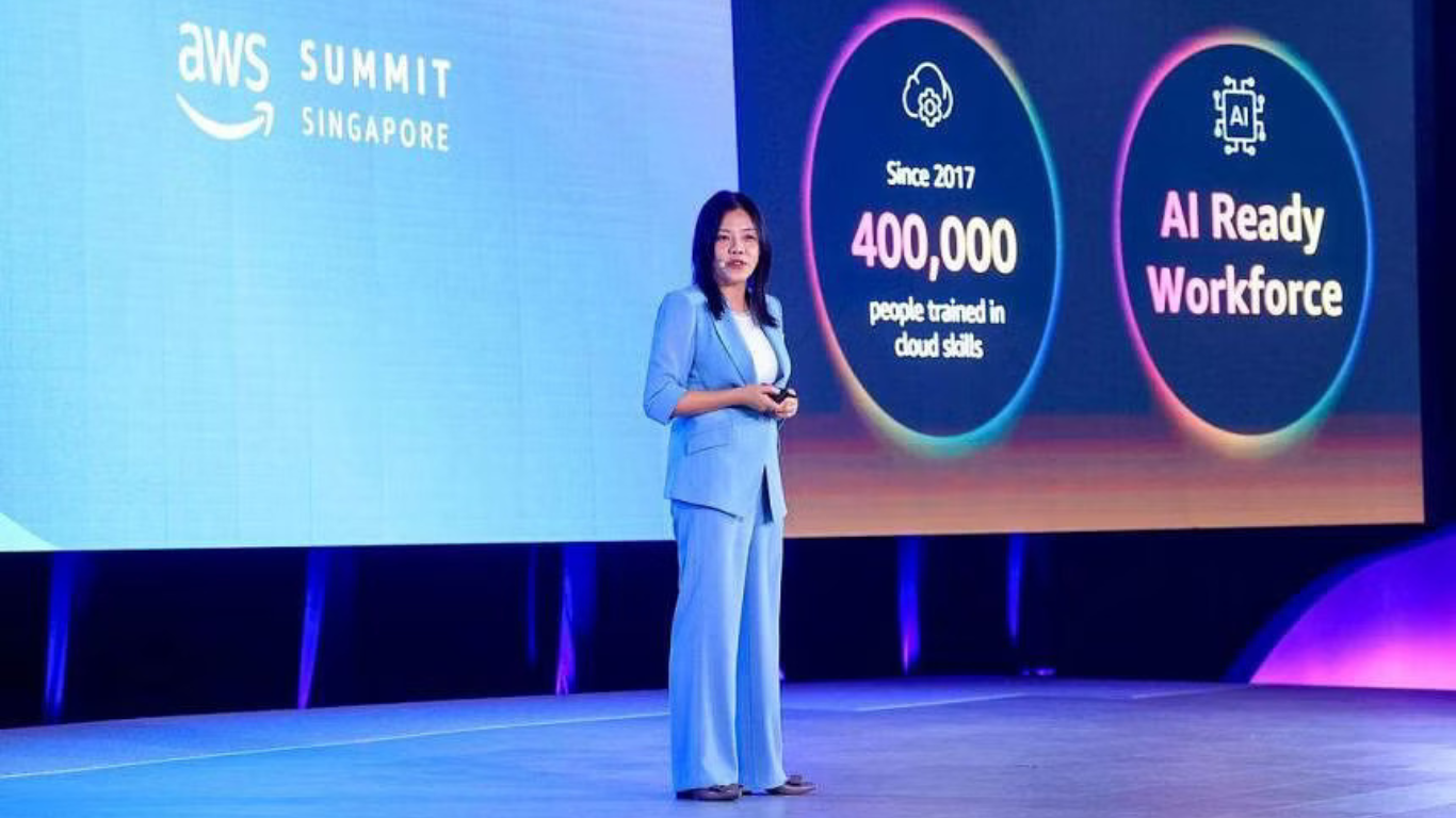 AWS country manager Priscilla Chong speaking at the AWS Summit Singapore on May 7.