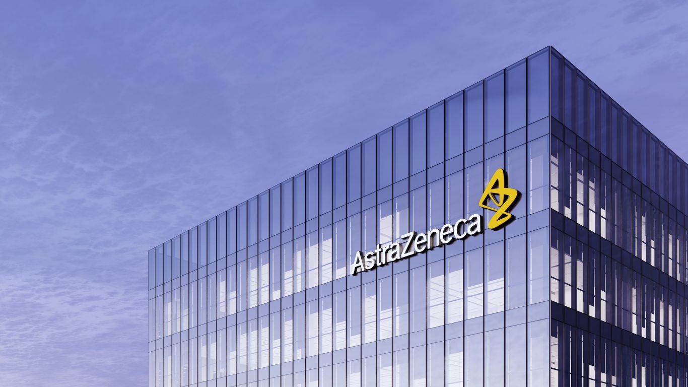 Pharmaceutical Company Astrazeneca Signage Logo on Top of Glass Building
