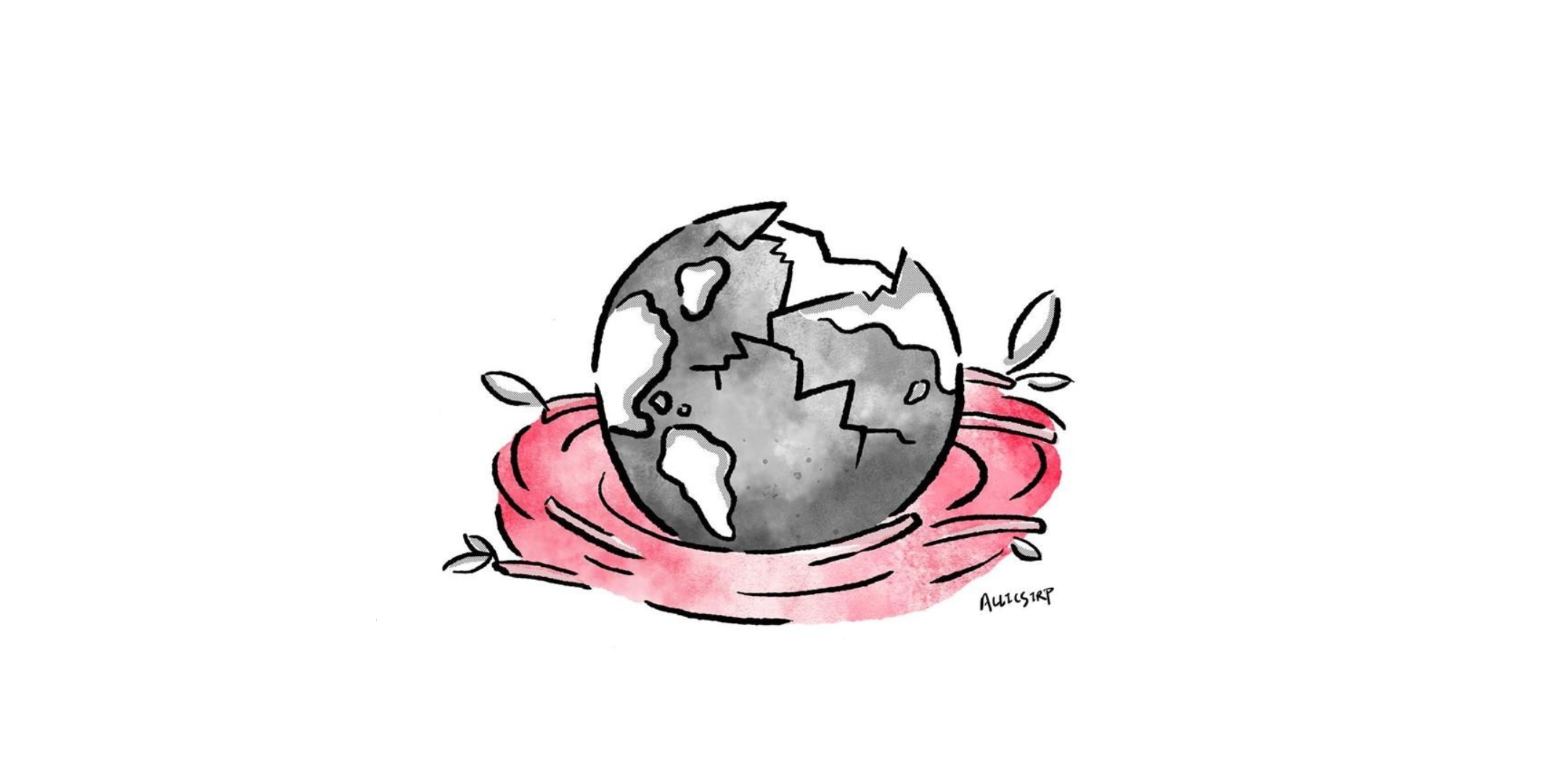 Fractured world globe sitting in nest