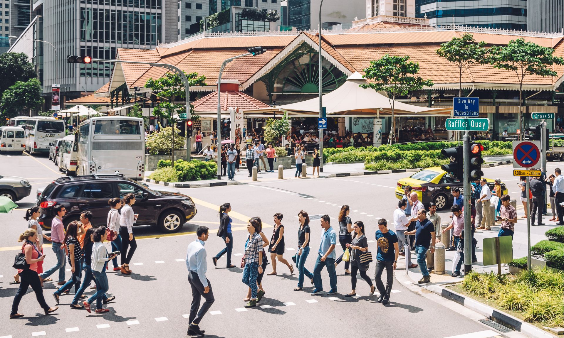 Workers walking over to have their lunch at the Central Business District in Singapore