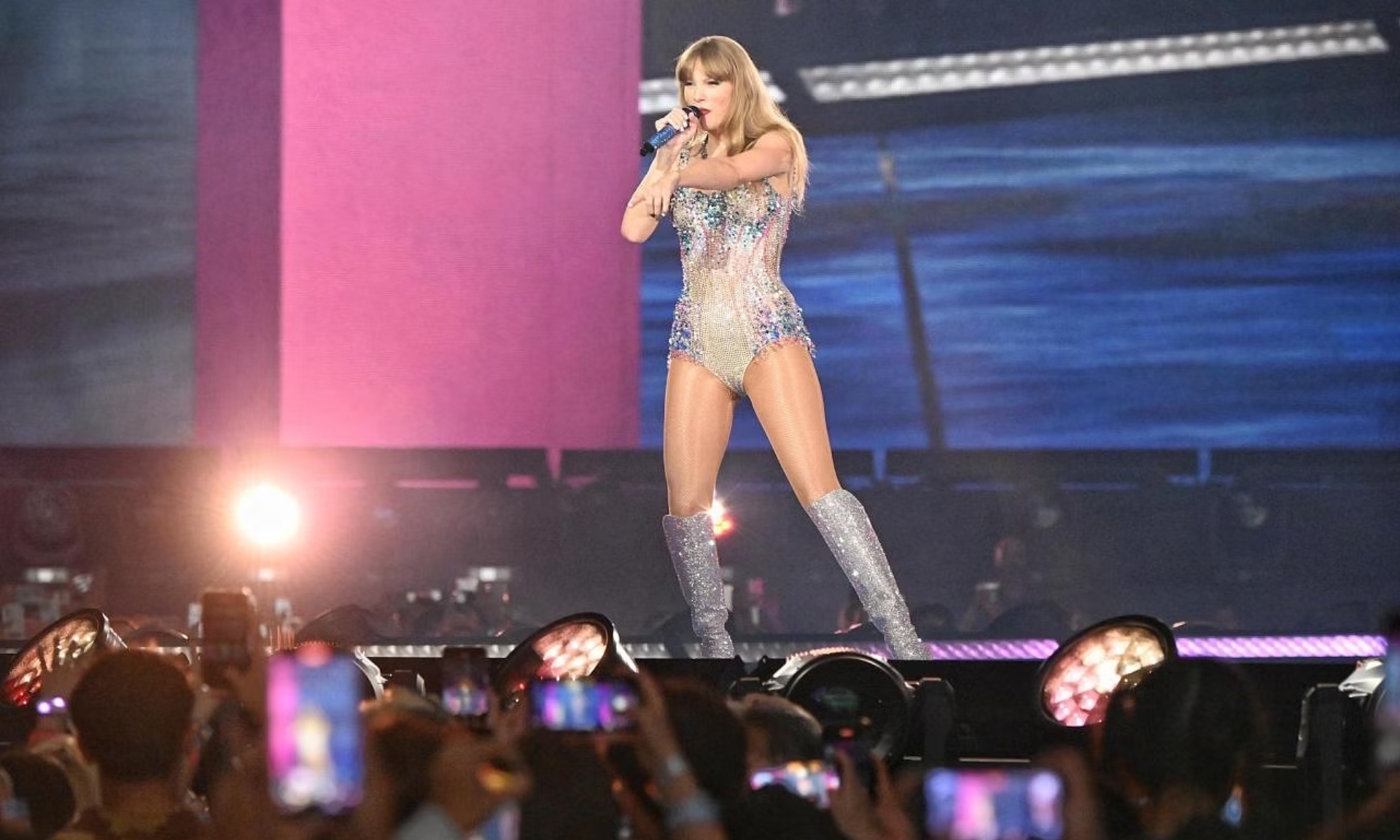 Taylor Swift on stage as part of her Eras Tour in Singapore