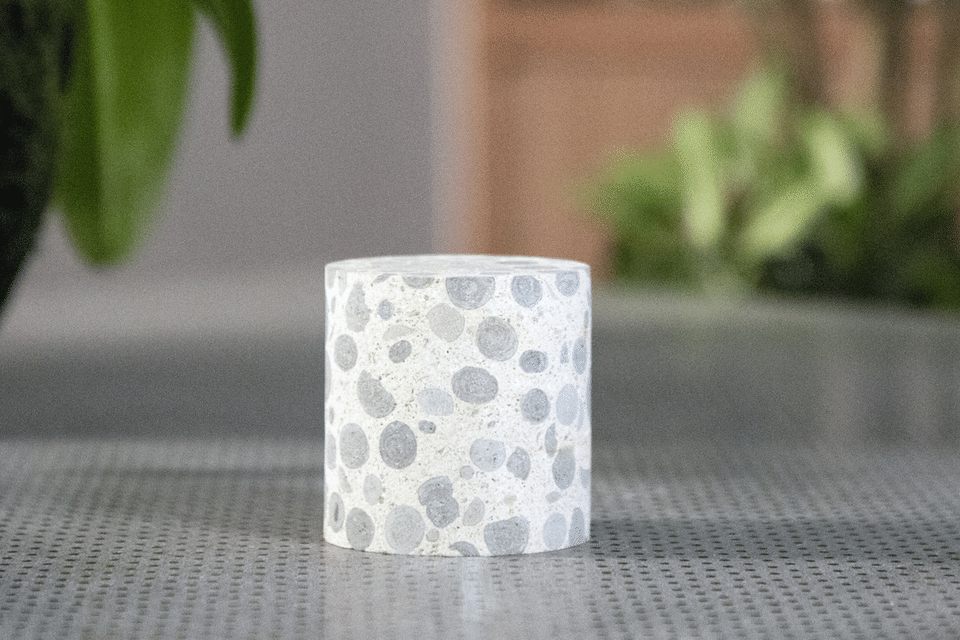 Lightweight concrete made from concrete waste that is injected with CO2 emissions.  PHOTO: PAN-UNITED CORPORATION