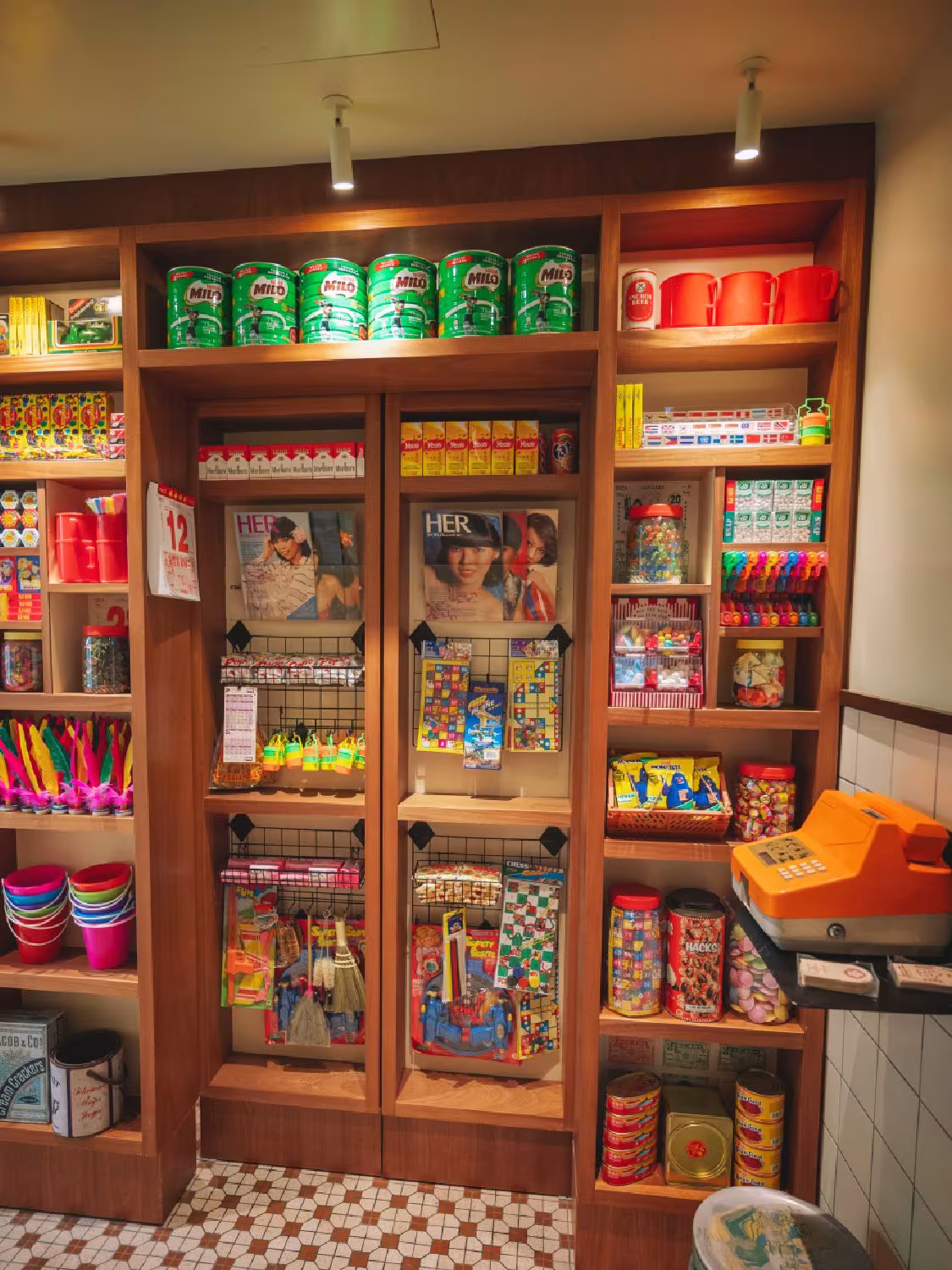 A traditional mama shop setup can be found inside the Singapulah restaurant in London.